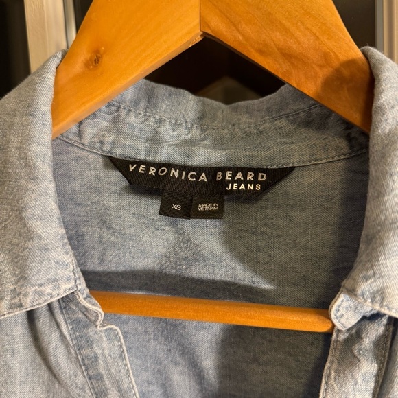 Veronica Beard Jeans Pearl Snap Shirt Chambray Ruched 3/4 Sleeves - Picture 7 of 11